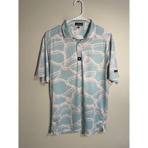 Bad Birdie Mens‎ Medium Blue White Pink Golf Polo Shirt Print Pattern